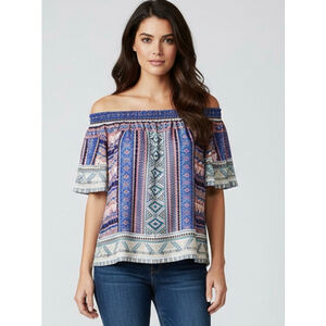Flying Tomato Cold-Shoulder Aztec Top - Size L